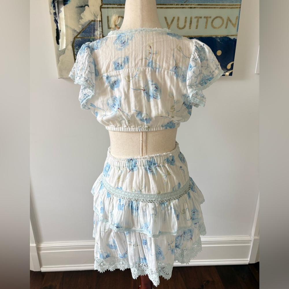 LoveShackFancy Light Blue Floral Ruffle Cutout Mini Dress - Picture 7 of 9